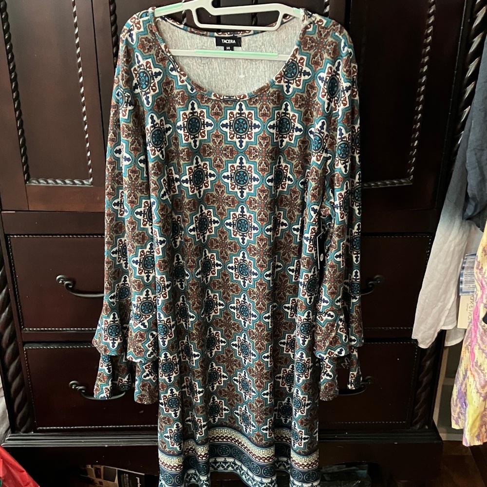 TACERA Long Sleeve Patterned Dress
